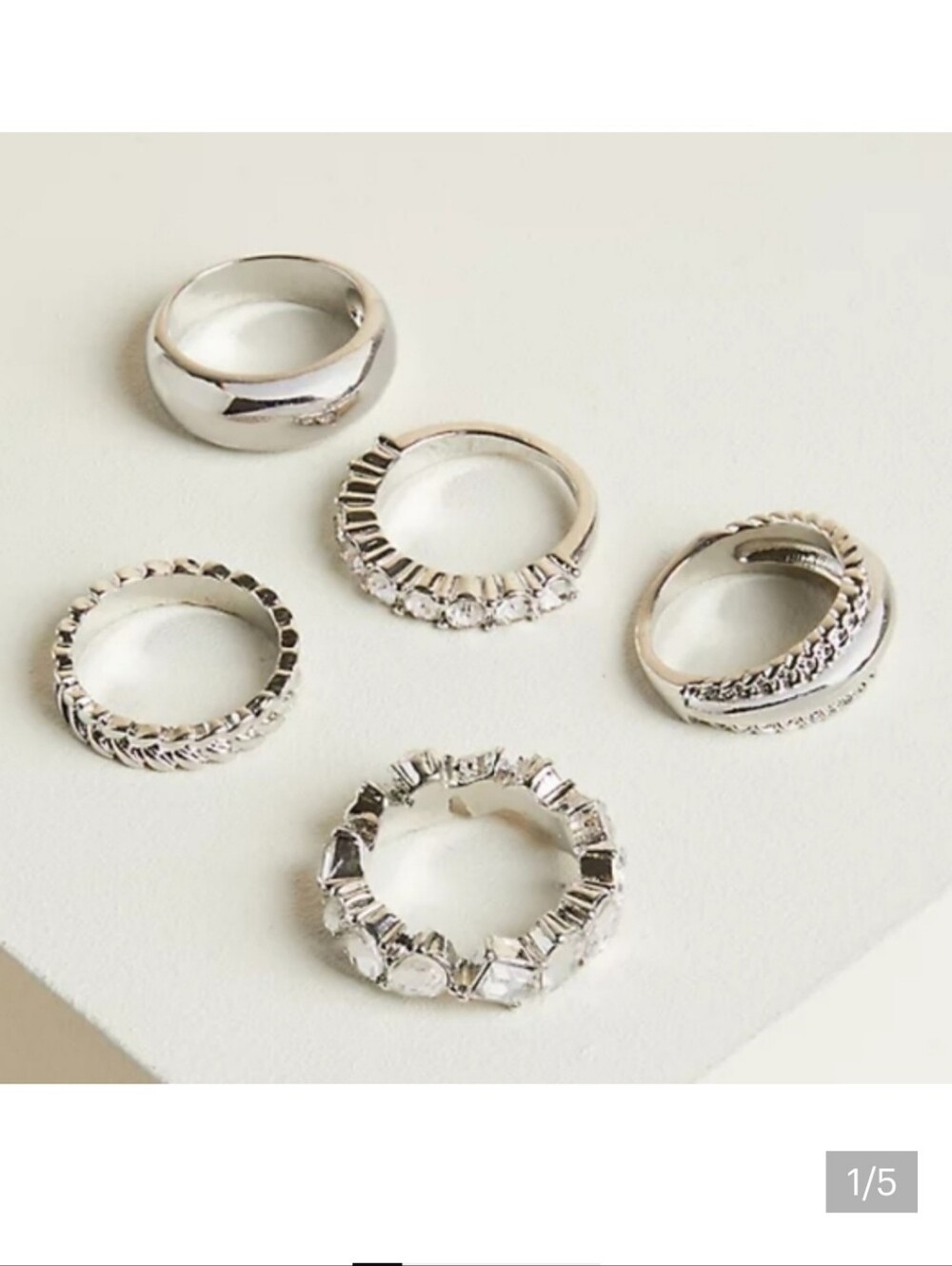 🆕️💍RHINESTONE SILVER-TONE RINGS - SET OF 5💍